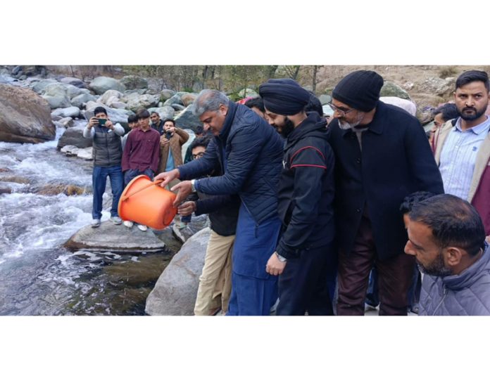 MLA Banihal Sajjad Shaheen beginning brown trout stocking in the Mahoo–Khari River. MLA Banihal Sajjad Shaheen beginning brown trout stocking in the Mahoo–Khari River.