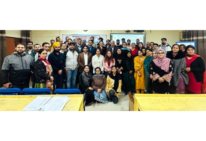 Dignitaries during the valedictory session of ten-day Interdisciplinary Research Methodology Course at the University of Jammu on Friday.