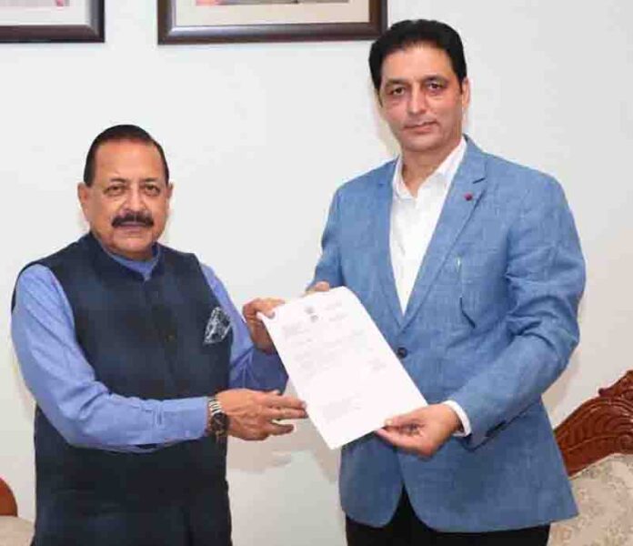 MLA Doda East, Shakti Raj Parihar during a meeting with Union Minister, Dr Jitendra Singh at New Delhi on Wednesday MLA Doda East, Shakti Raj Parihar during a meeting with Union Minister, Dr Jitendra Singh at New Delhi on Wednesday