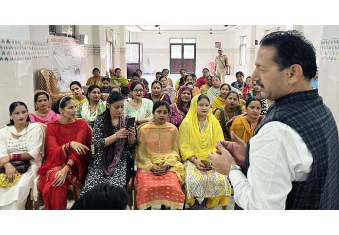 BJP general secretary, Baldev Singh Billawaria addressing a meeting of Self Help Groups at Jammu on Sunday. BJP general secretary, Baldev Singh Billawaria addressing a meeting of Self Help Groups at Jammu on Sunday.