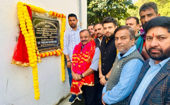 MLA Bahu, Ch Vikram Randhawa kick starting development works in Upper Sunjwan Panchayat on Saturday.