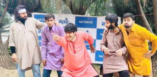 A scene from the play 'AAG' staged by Natrang in Jammu.