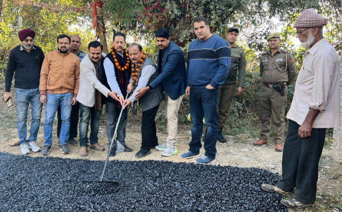 Former Deputy Mayor and general secretary BJP, Baldev Singh Billawaria kick starting blacktopping of road in Ward 55 on Tuesday Former Deputy Mayor and general secretary BJP, Baldev Singh Billawaria kick starting blacktopping of road in Ward 55 on Tuesday