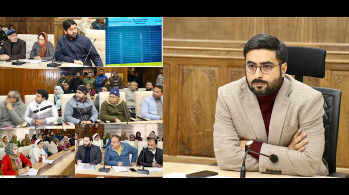 DC Akshay Labroo reviewing Revenue related matters at the Conference Hall in Srinagar.