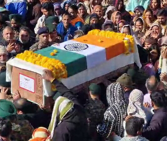 Mortal remains of JCO being taken to his native village for last rites.