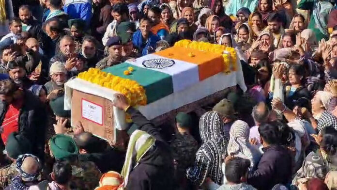 Mortal remains of JCO being taken to his native village for last rites.