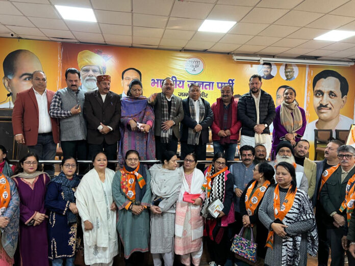 BJP leaders during Atal Samriti Sammelan at party headquarters in Jammu on Tuesday.