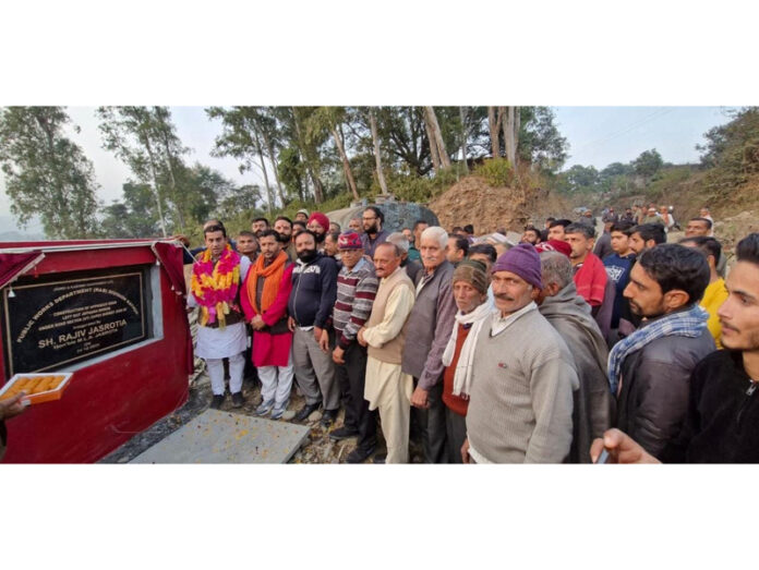 MLA Rajiv Jasrotia inaugurating road project in his constituency on Wednesday.