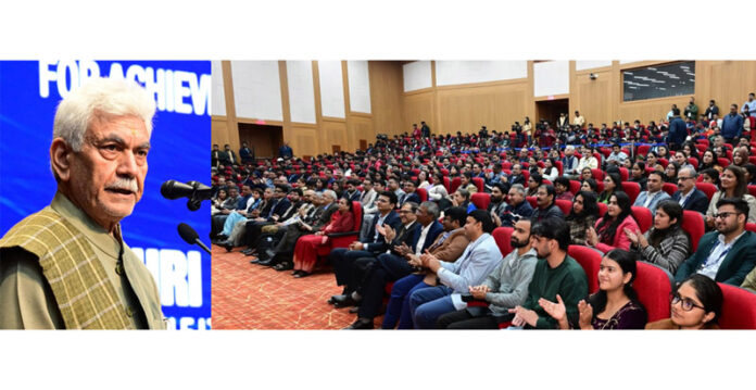 LG Manoj Sinha addressing the gathering at IIM Jammu on Wednesday.