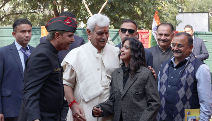 Lieutenant Governor Manoj Sinha interacting with great-granddaughter of General Zorawar Singh on his Martyrdom Day at Zorawar Chowk in Jammu on Friday. Lieutenant Governor Manoj Sinha interacting with great-granddaughter of General Zorawar Singh on his Martyrdom Day at Zorawar Chowk in Jammu on Friday.