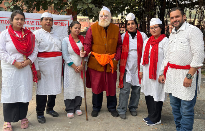 ESRM artists during a street play in Jammu on Monday.