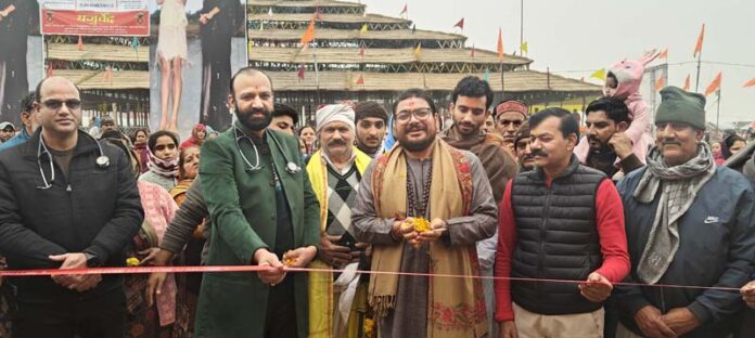 Gangadhar Maharaj and Dr Sushil Sharma inaugurating medical camp at Sohanjana on Sunday.