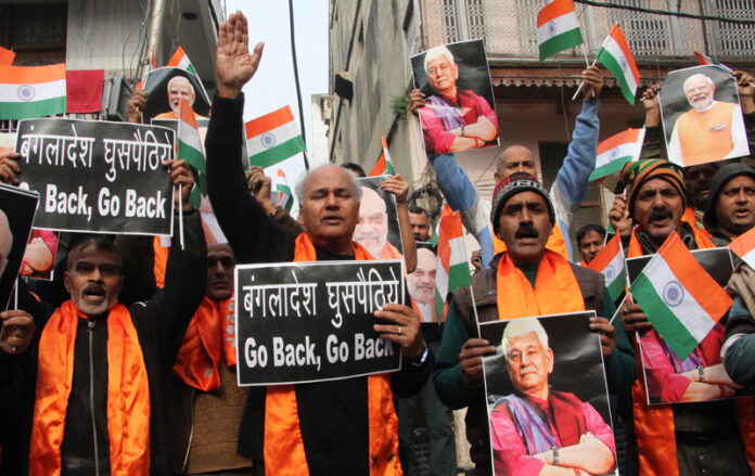 Activists of Dogra Front & Shiv Sena during a protest at Jammu. -Excelsior/Rakesh