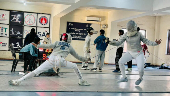 Fencers in action during selection trials in Jammu. Fencers in action during selection trials in Jammu.
