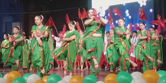 Students performing cultural item during an annual programme. Students performing cultural item during an annual programme.
