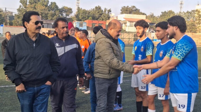 Chief guest Anil Masoom interacting with players before match at Mini Stadium Parade.