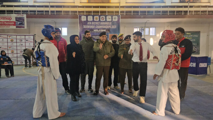 DIG North Kashmir Maqsood ul Zaman during opening ceremony of Taekwondo Championship.