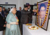 Sports Minister Satish Sharma and Chairperson Suman Sharma paying tribute to Founder Chairman Late Dr Roop Lal Sharma.