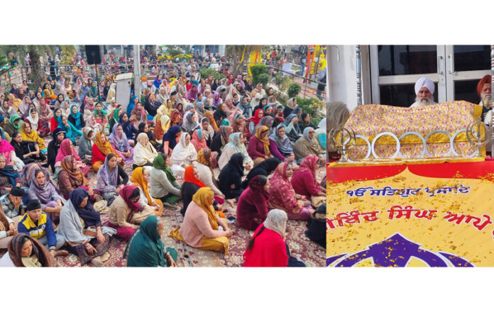 Devotees offering prayer to mark 359th Parkash Purab of Guru Gobind Singh Ji at Digiana Ashram in Jammu on Saturday. -Excelsior/Rakesh