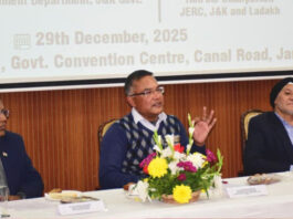 ACS Shailendra Kumar chairing an event at Jammu on Monday.