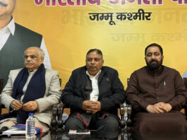 BJP leaders during a meeting in Jammu on Monday.