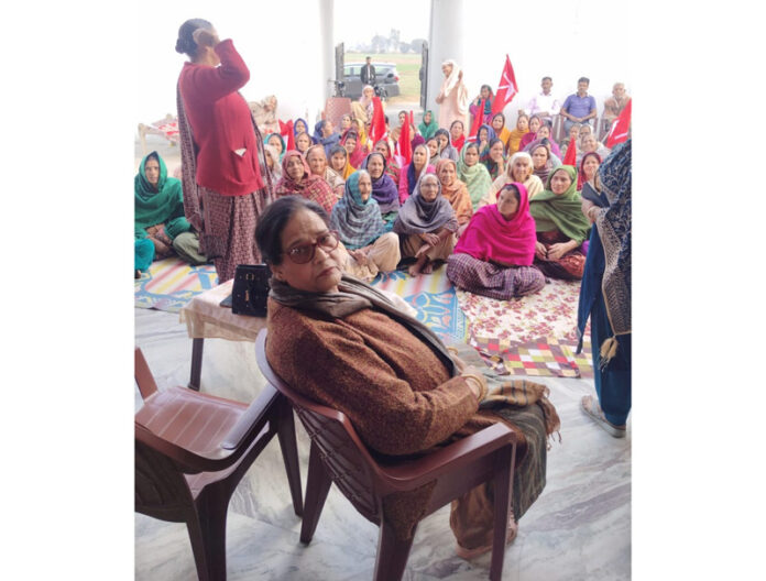 Senior NC leader and Ex-MLA, Bimla Luthra during party meeting in Bishnah on Saturday.