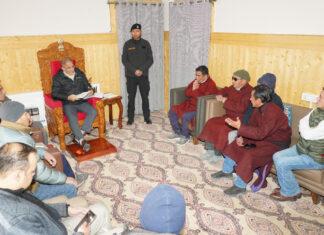 LG Ladakh interacting with a delegation on Saturday.