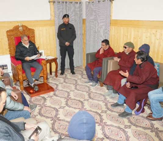LG Ladakh interacting with a delegation on Saturday.