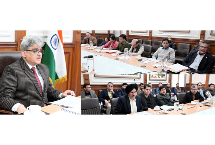 Chief Secretary chairing a meeting at Jammu on Monday.