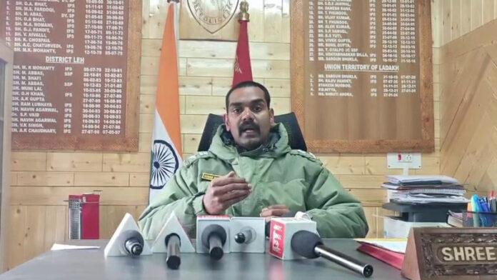 SSP Leh, Shree Ram R addressing media persons on Tuesday.