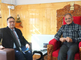 LG Ladakh and CS Designate during a meeting on Tuesday.