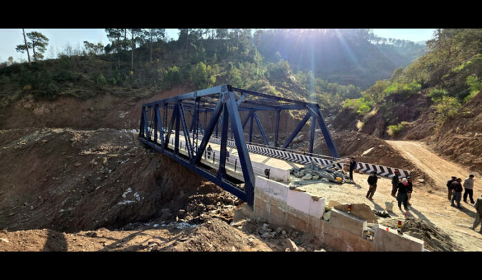Double-lane steel superstructure bridge over Chapra Nallah being constructed by BRO in Ramban. -Excelsior/Parvez Mir