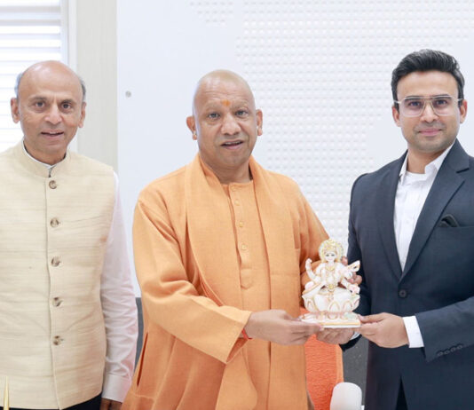 CM Yogi Adityanath along with Dr Dhruv Galgotia, CEO, Galgotias University during a function on Wednesday.
