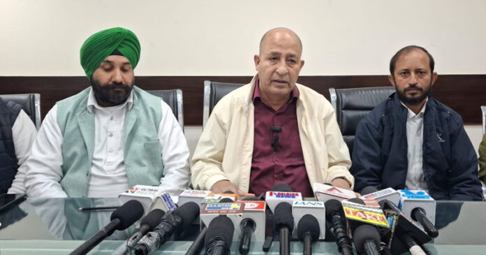 JDU president G M Shaheen at a press conference at Jammu on Thursday. -Excelsior/Rakesh