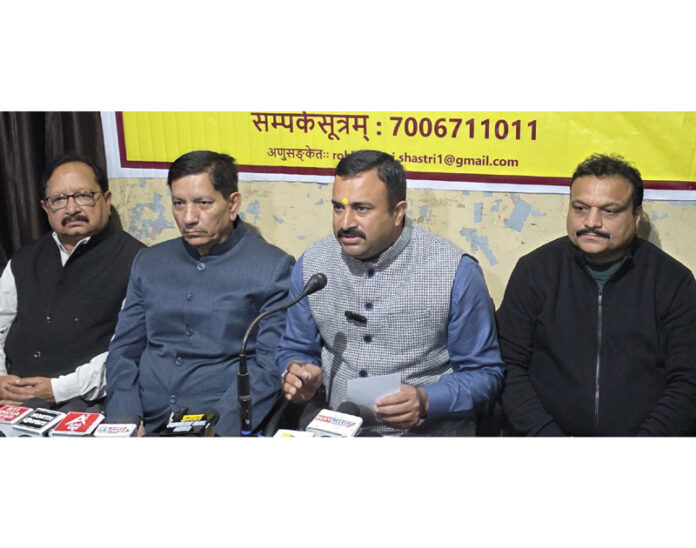 Mahant Rohit Shastri addressing press conference at Jammu on Tuesday. —Excelsior/Rakesh Mahant Rohit Shastri addressing press conference at Jammu on Tuesday. —Excelsior/Rakesh