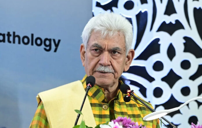 LG Manoj Sinha addressing ‘APCON 2025’ at GMC Jammu onThursday.