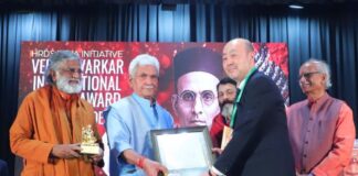 LG Sinha Attends HRDS India’s ‘Veer Savarkar International Impact Award’ In New Delhi