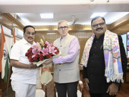 CM Omar Abdullah with Union Jal Shakti Minister CR Paatil in New Delhi on Friday.
