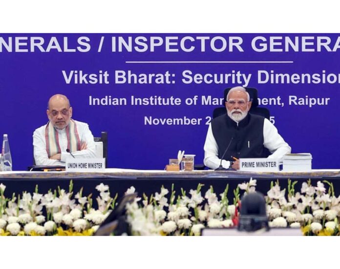 PM Narendra Modi at DGPs conference at Raipur, Chhattisgarh on Sunday.