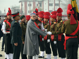 Chief Minister Omar Abdullah at the Passing Out Parade in Srinagar on Thursday. Another pic on page 4. - Excelsior/Shakeel