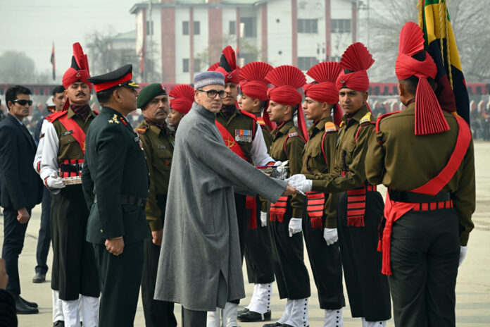 Chief Minister Omar Abdullah at the Passing Out Parade in Srinagar on Thursday. Another pic on page 4. - Excelsior/Shakeel