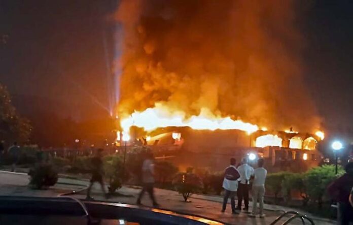 A view of blaze at nightclub in Goa.