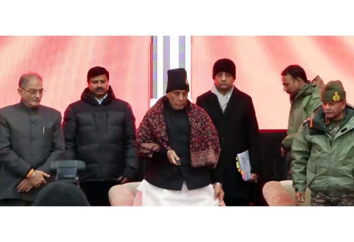 Defence Minister Rajnath Singh inaugurating infra projects at Shyok, Leh on Sunday.