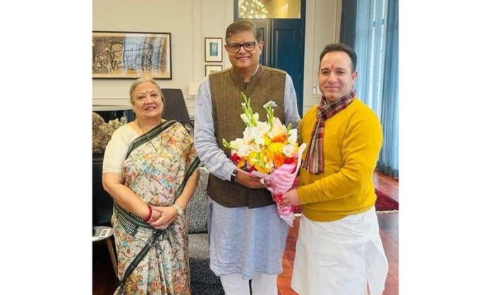 LoP in J&K Assembly, Sunil Sharma during a meeting with Party’s election incharge Assam Baijayant Jay Panda and co-incharge, Darshana Jardosh in New Delhi on Friday.