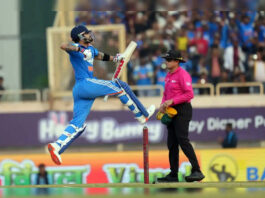 Virat Kohli celebrating after scoring 135 runs against South Africa in 1st ODI at Ranchi on Sunday.