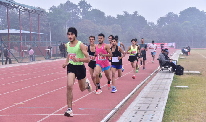 Athletes in action during a race in Jammu University.