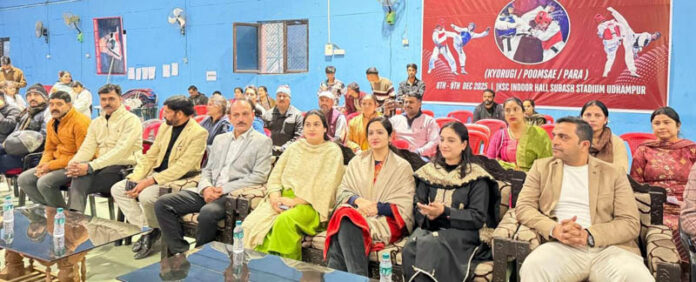 Dignitaries during closing ceremony of 15th District Udhampur Taekwondo Championship.