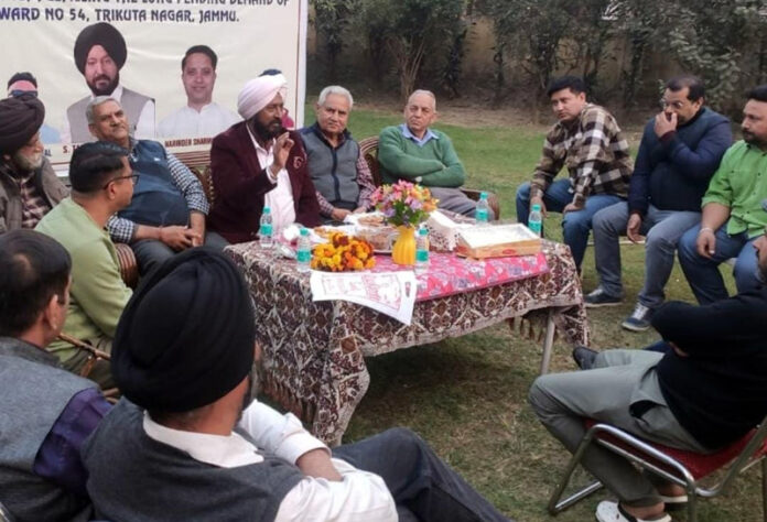 TS Tony, senior Congress leader & DDC Suchetgarh speaking during a function at Trikuta Nagar in Jammu.
