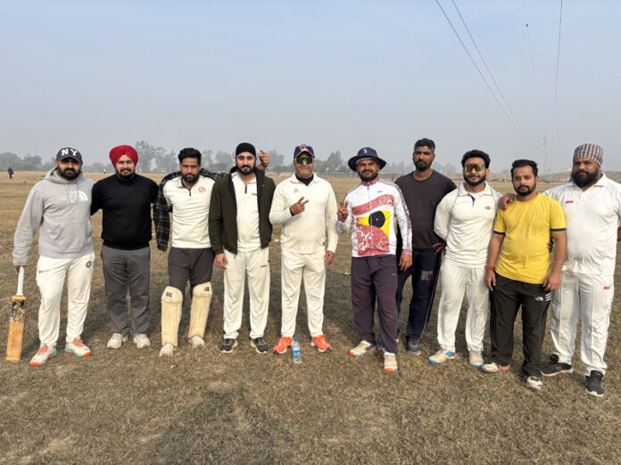 Players posing for group photograph during a match.