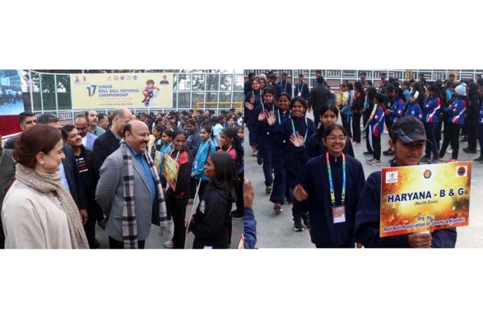 Dy CM Surinder Choudhary interacting with Roll Ball players during opening of the 17th Junior Roll Ball National Championship at MA Stadium, Jammu. -Excelsior/Rakesh Dy CM Surinder Choudhary interacting with Roll Ball players during opening of the 17th Junior Roll Ball National Championship at MA Stadium, Jammu. -Excelsior/Rakesh